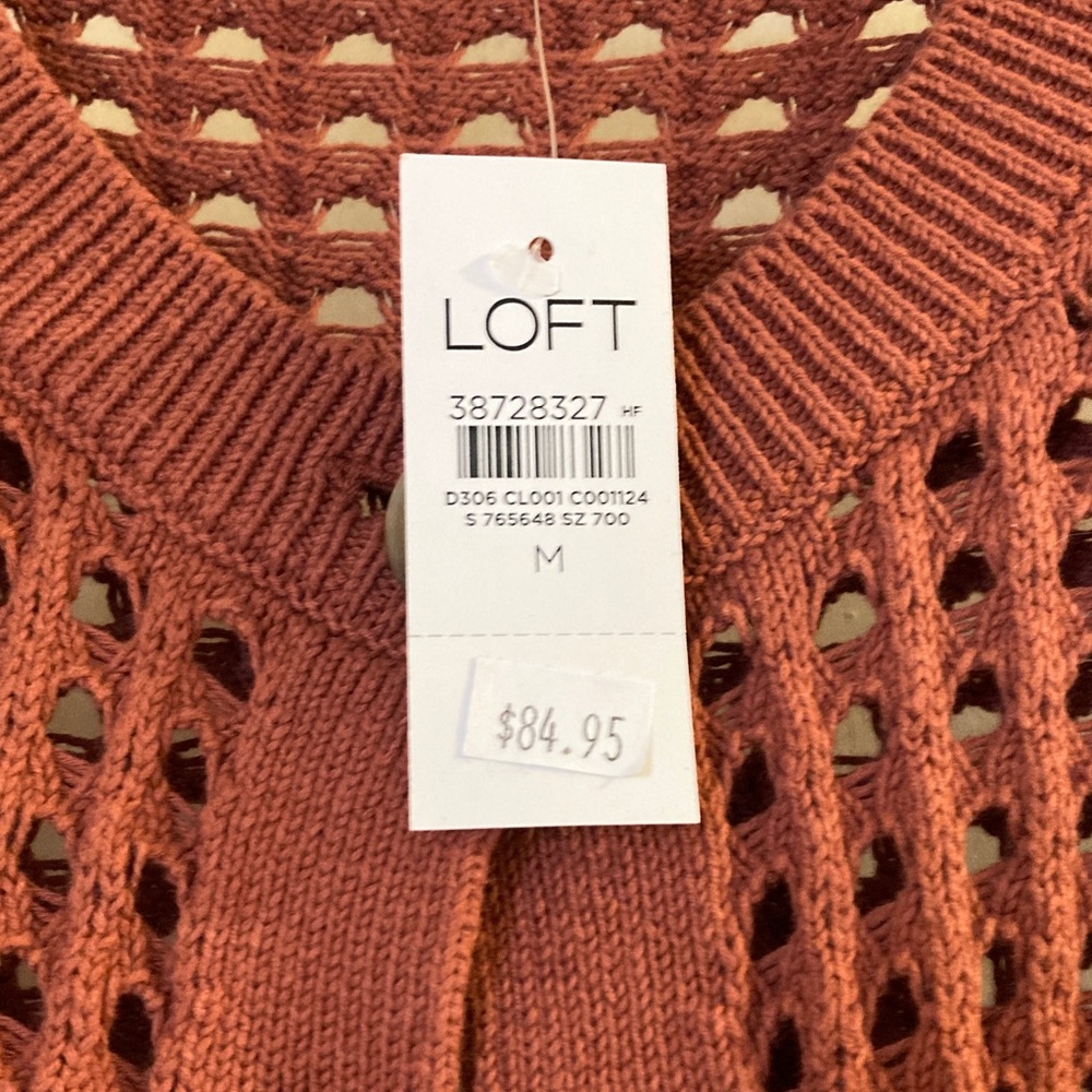 LOFT Rust Open-Weave Button Front Cardigan - Picture 2 of 3